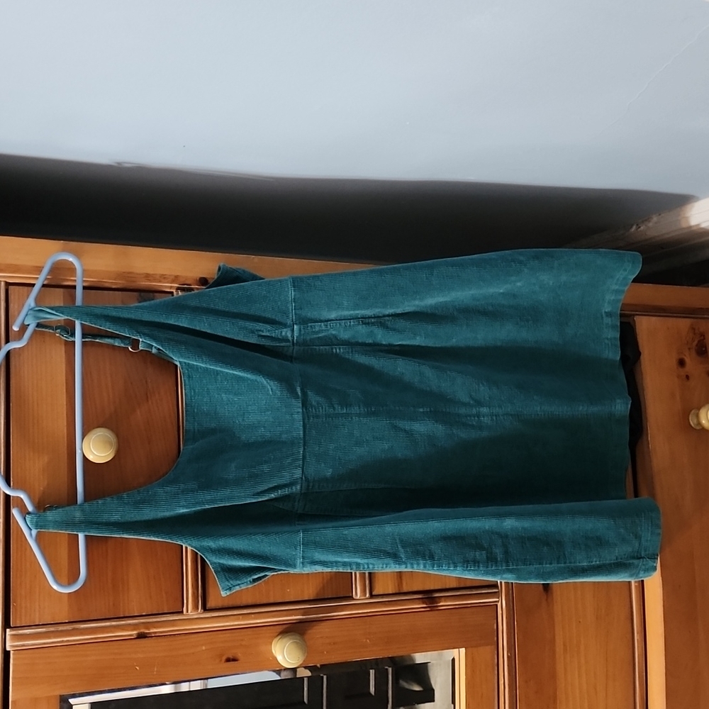 Turquoise corduroy pinafore dress